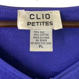 Clio Petites Silk Blend Cardigan Top Blue Purple  Knit Career Casual Size PL